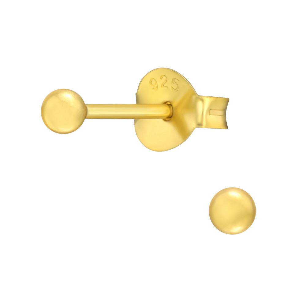 Alap stift 24k aranyozott lány fülbevaló 925 ezüst - 2.4mm