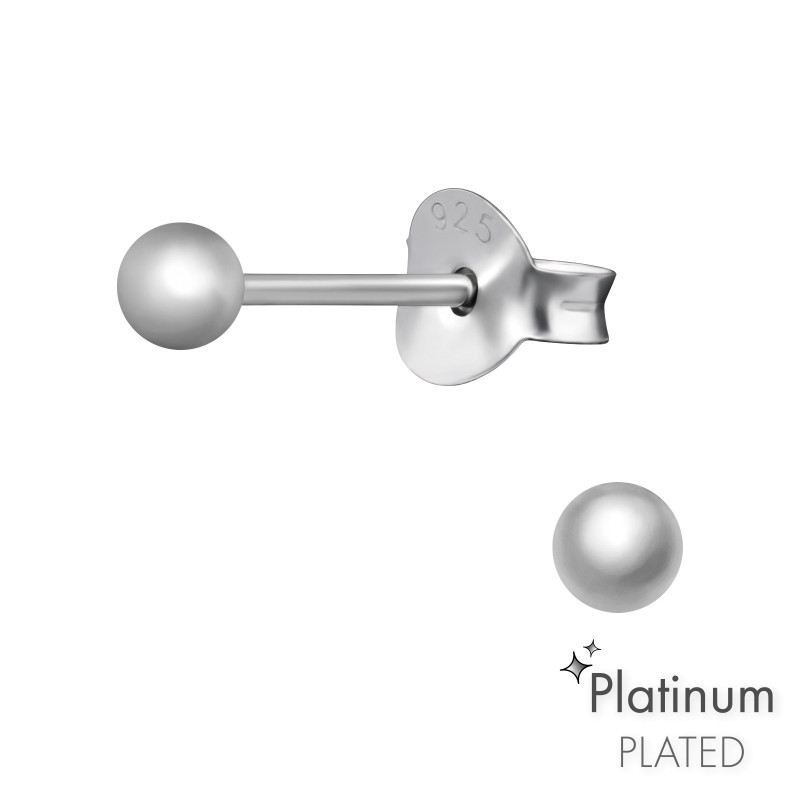 Alap gömb stift ezüst gyerek fülbevaló - 3 mm, platina bevonatos