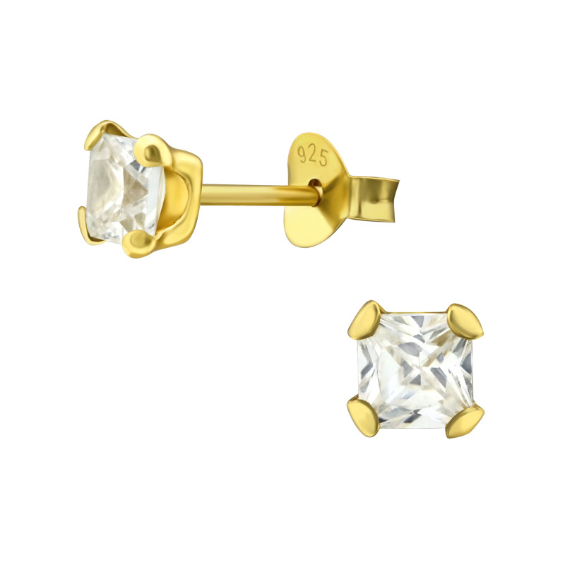 Alap stift köves 24k aranyozott lány fülbevaló 925 ezüst - 4mm