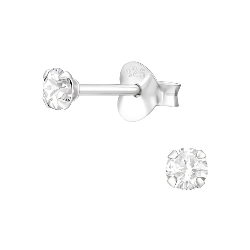 Egyszerű stift kerek, köves kislány fülbevaló 925 ezüst - 3mm