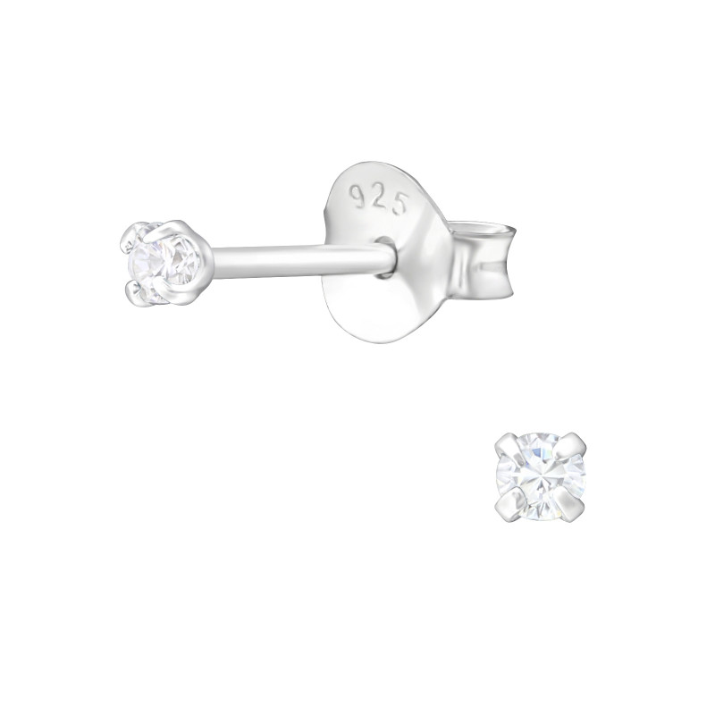 Alap stift kerek, köves gyerek fülbevaló 925 ezüst - 2mm