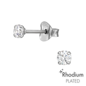 Stift kerek, cirkónia köves gyerekfülbevaló 925 ezüst - 3mm