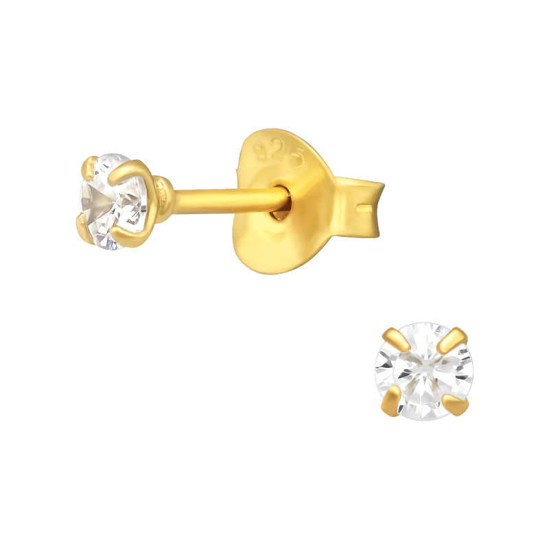 Alap stift köves 24k aranyozott lány fülbevaló 925 ezüst - 3mm