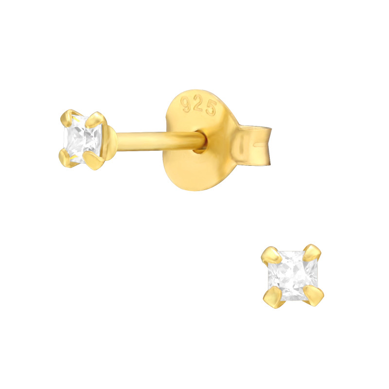 Alap stift köves 24k aranyozott kislány fülbevaló 925 ezüst - 2mm