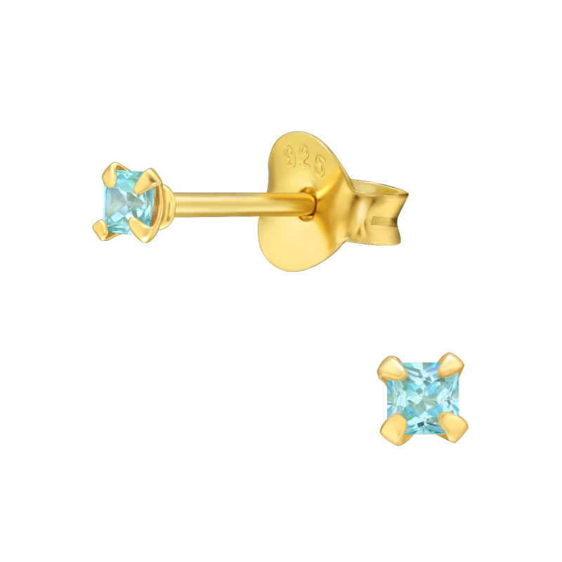 Alap stift cirkónia köves 24k aranyozott lány fülbevaló 925 ezüst - 2mm