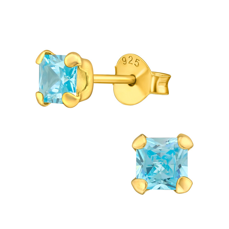 Alap stift cirkónia köves 24k aranyozott gyerek fülbevaló 925 ezüst - 4mm