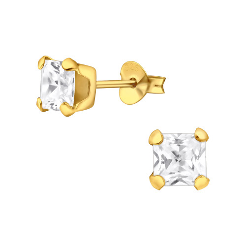 Alap stift cirkónia köves 24k aranyozott fülbevaló 925 ezüst - 5mm