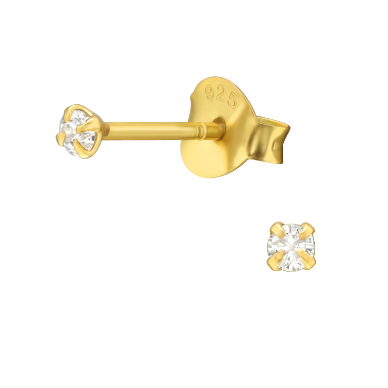 Alap stift köves 24k aranyozott lány fülbevaló 925 ezüst - 2.1mm