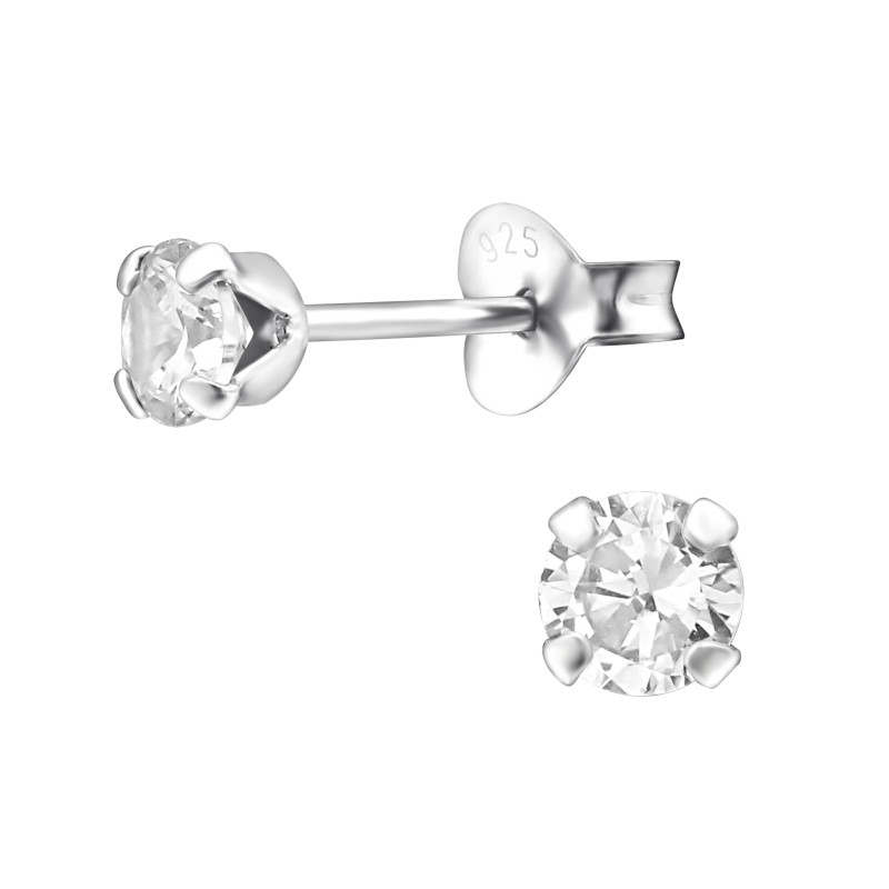 Stift kerek, cirkónia köves gyerek fülbevaló 925 ezüst - 4mm