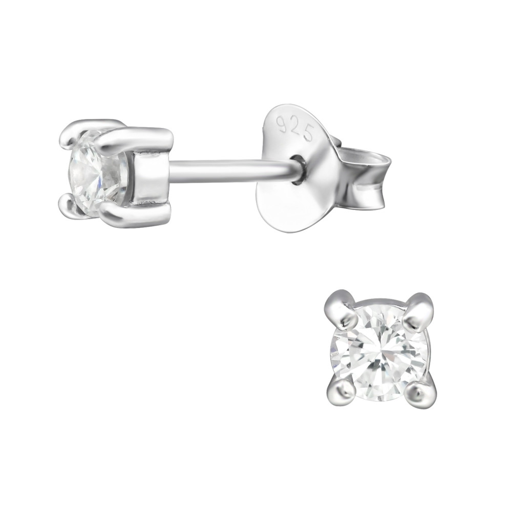 Stift kerek, cirkónia gyerek fülbevaló 925 ezüst - 3mm