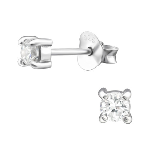 Stift kerek, cirkónia gyerek fülbevaló 925 ezüst - 3mm