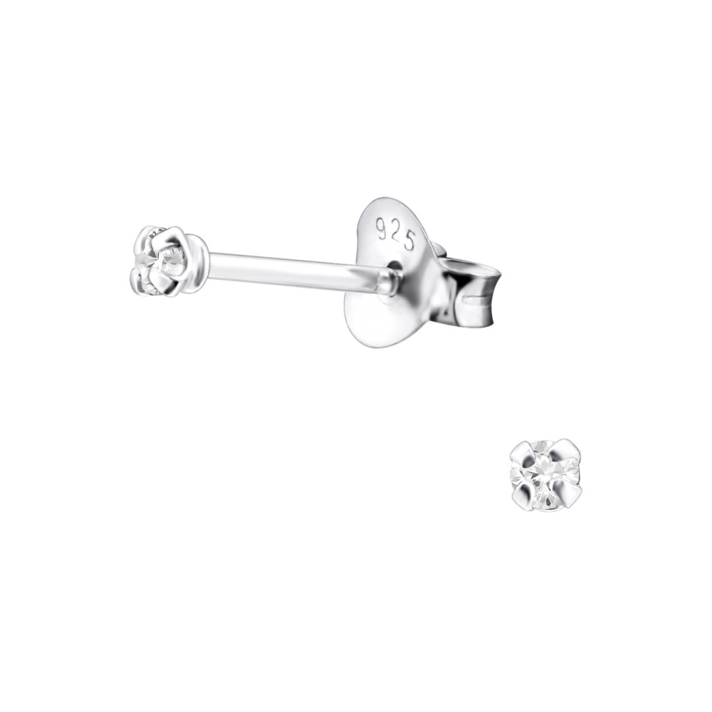 Alap stift kerek, cirkónia köves lány fülbevaló 925 ezüst - 2mm