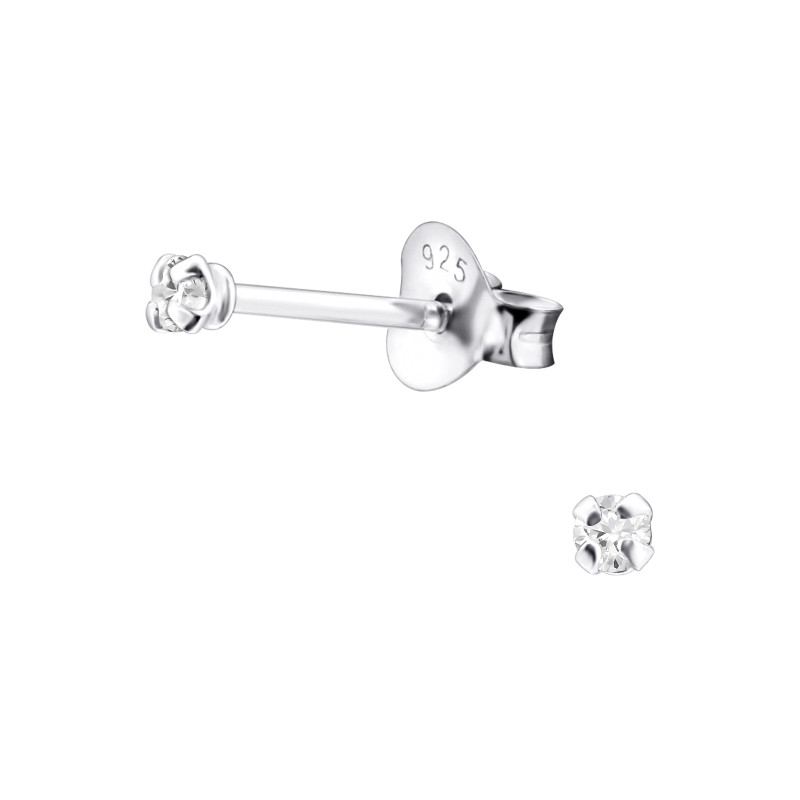 Alap stift kerek, cirkónia köves lány fülbevaló 925 ezüst - 2mm