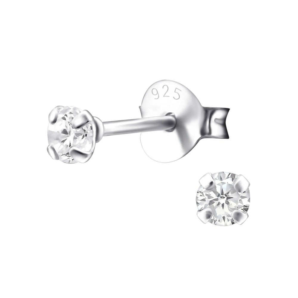 Alap stift kerek, cirkónia gyerek fülbevaló 925 ezüst - 3mm