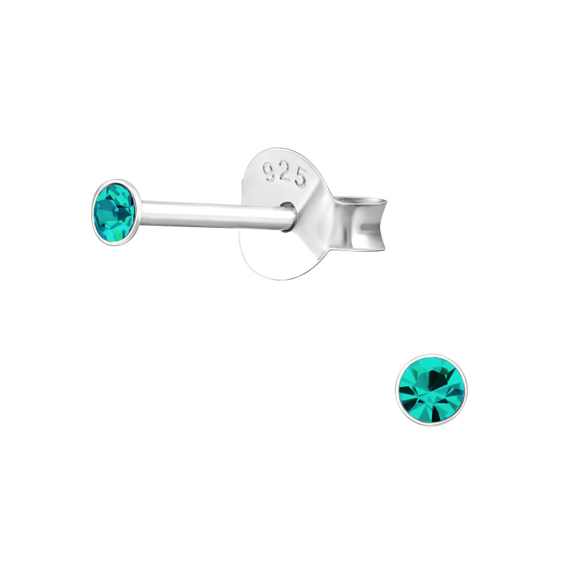 Alap stift kerek, kristály köves lány fülbevaló 925 ezüst - 2mm