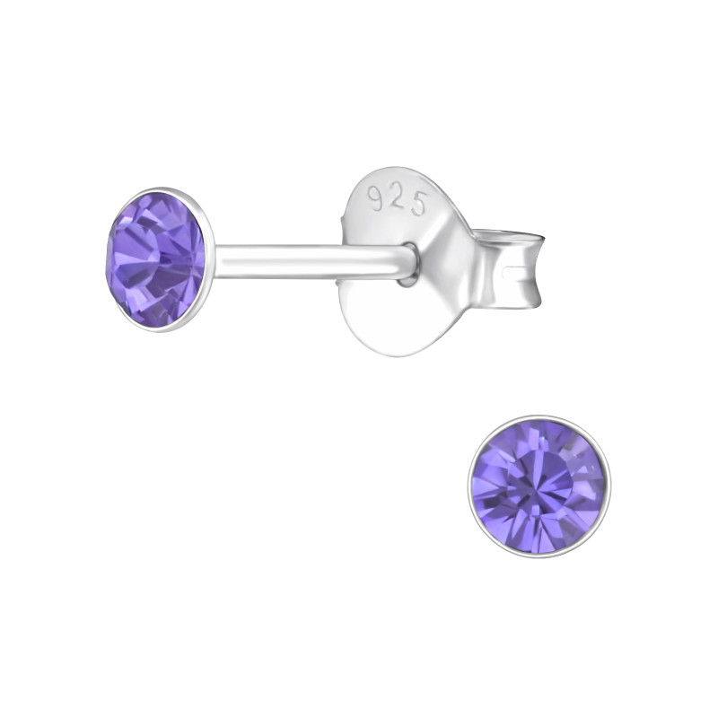 Alap stift kerek, kristály köves gyerek fülbevaló 925 ezüst - 3mm