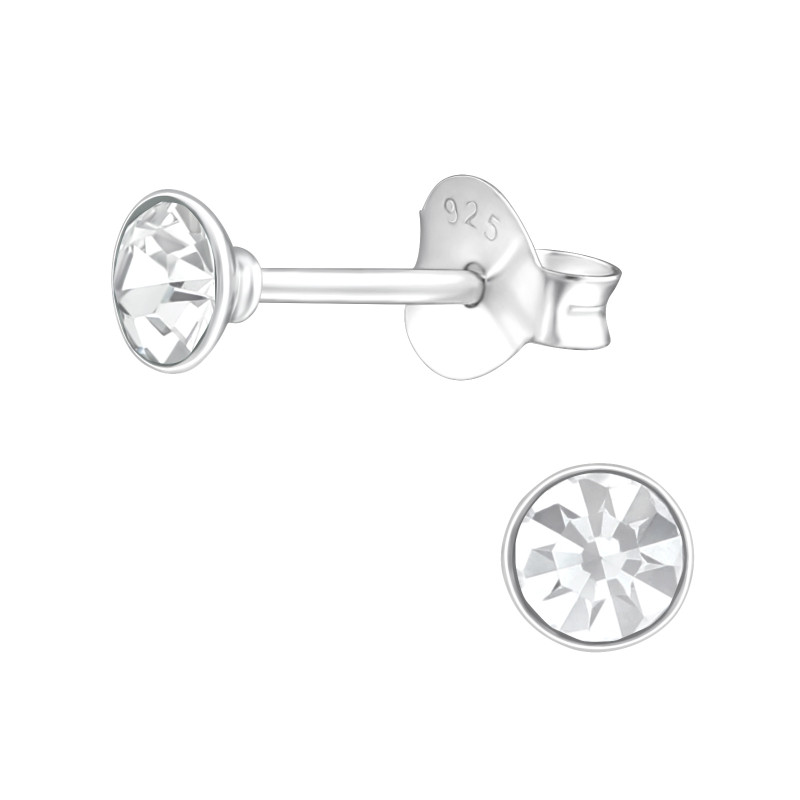Alap stift kerek, kristály kislány fülbevaló 925 ezüst - 3.5mm