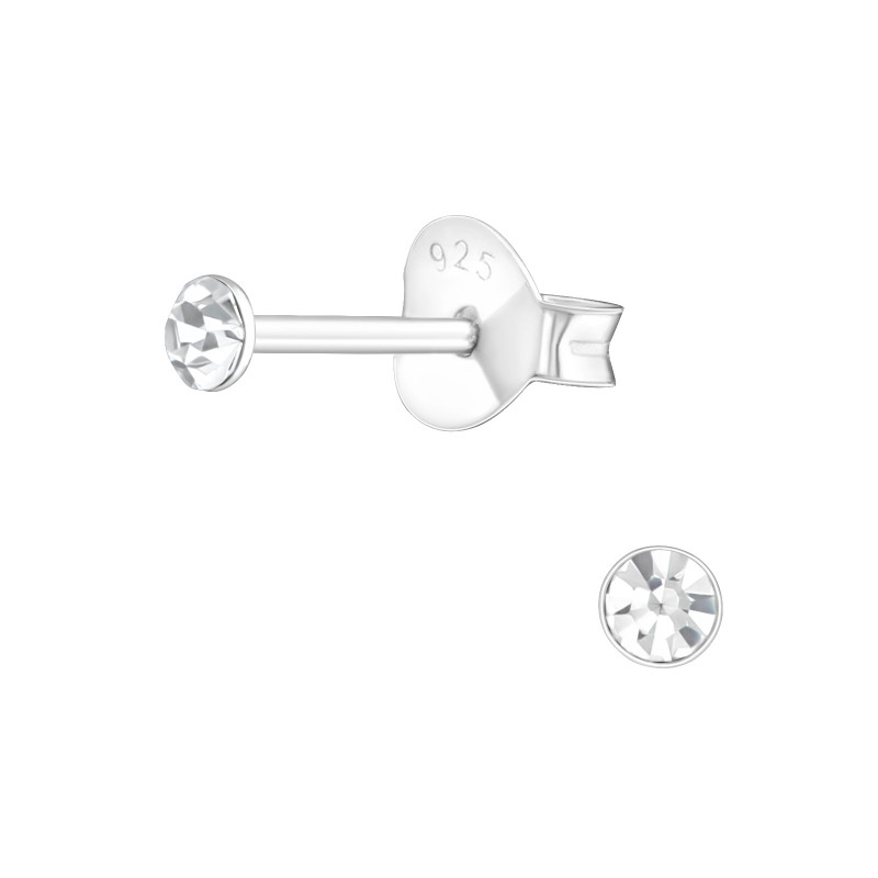 Alap stift kerek, kristály kislány fülbevaló 925 ezüst - 2.5mm