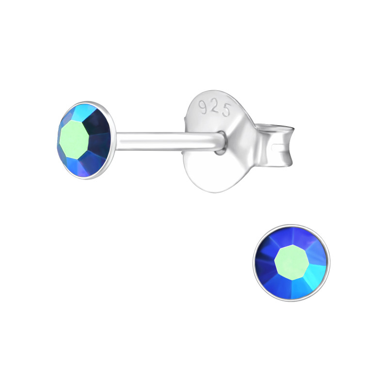 Stift kerek, kristály gyerek fülbevaló 925 ezüst - 3mm