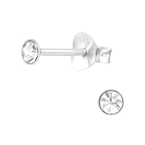 Kristály stift kerek, gyermek fülbevaló 925 ezüst - 3mm