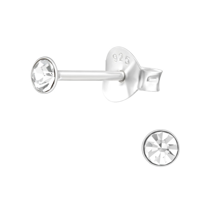 Kristály stift kerek, gyermek fülbevaló 925 ezüst - 3mm