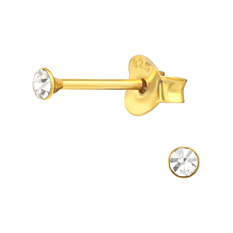 Alap stift kerek 24k aranyozott gyerek fülbevaló 925 ezüst - 2mm