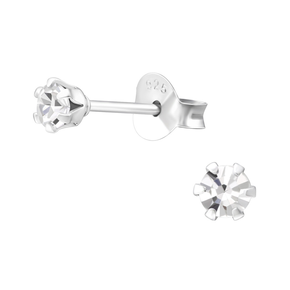 Alap stift kerek, kristály gyerek fülbevaló 925 ezüst - 3mm