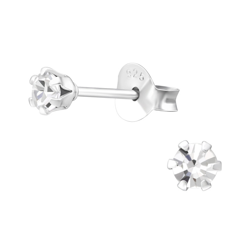 Alap stift kerek, kristály gyerek fülbevaló 925 ezüst - 3mm