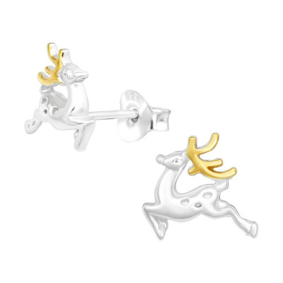 Szarvas 24k aranyozott gyerek stift ezüst fülbevaló