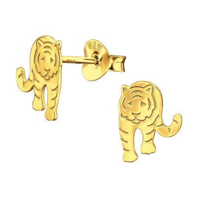 Tigris 24k aranyozott gyerek stift ezüst fülbevaló