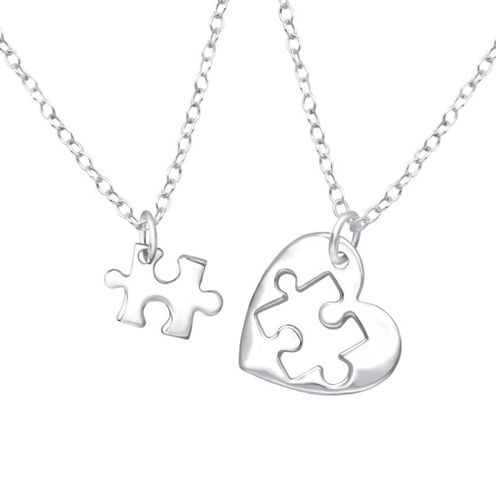 Puzzle 2 db os ezüst lány nyaklánc szett, kirakó