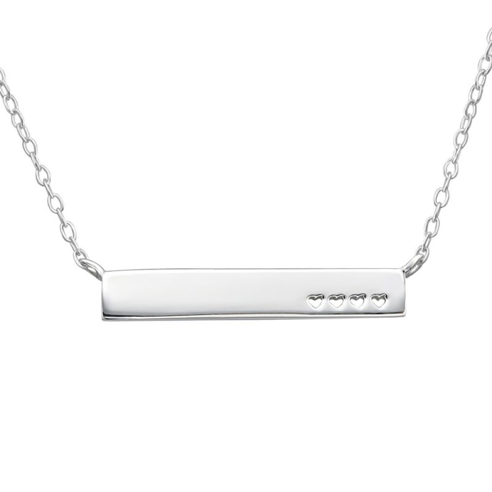 Téglalap medálos Gravírozott ezüst lány nyaklánc (saját névvel) 4 szív lenyomattal - 22 x 4 mm