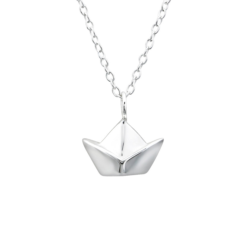 Papírhajó origami fiú ezüst nyaklánc