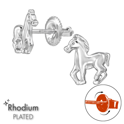 Lovas csavaros biztonságos stift gyerek fülbevaló, 925 ezüst