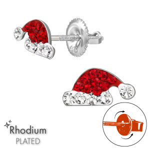 Mikulás sapka csavaros záras stift gyerek fülbevaló, 925 ezüst