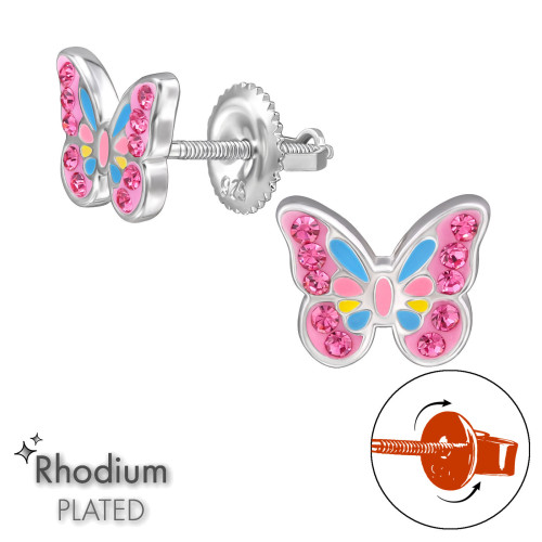 Pillangós csavaros biztonságos stift gyerek fülbevaló, 925 ezüst Pillangós csavaros biztonságos stift gyerek fülbevaló, 925 ezüst