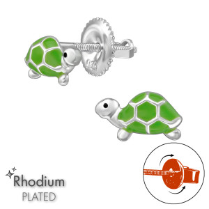 Teknősbékás csavaros biztonságos stift gyerek fülbevaló, 925 ezüst