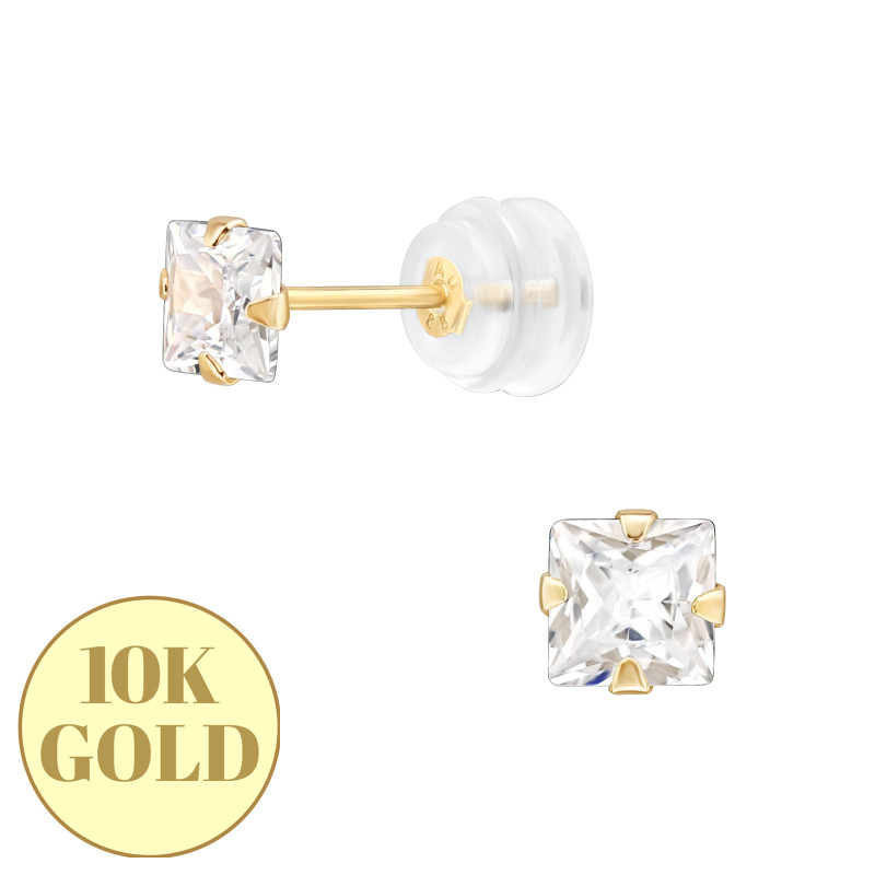 4 mm négyszögletű 10K arany kislány fülbevaló