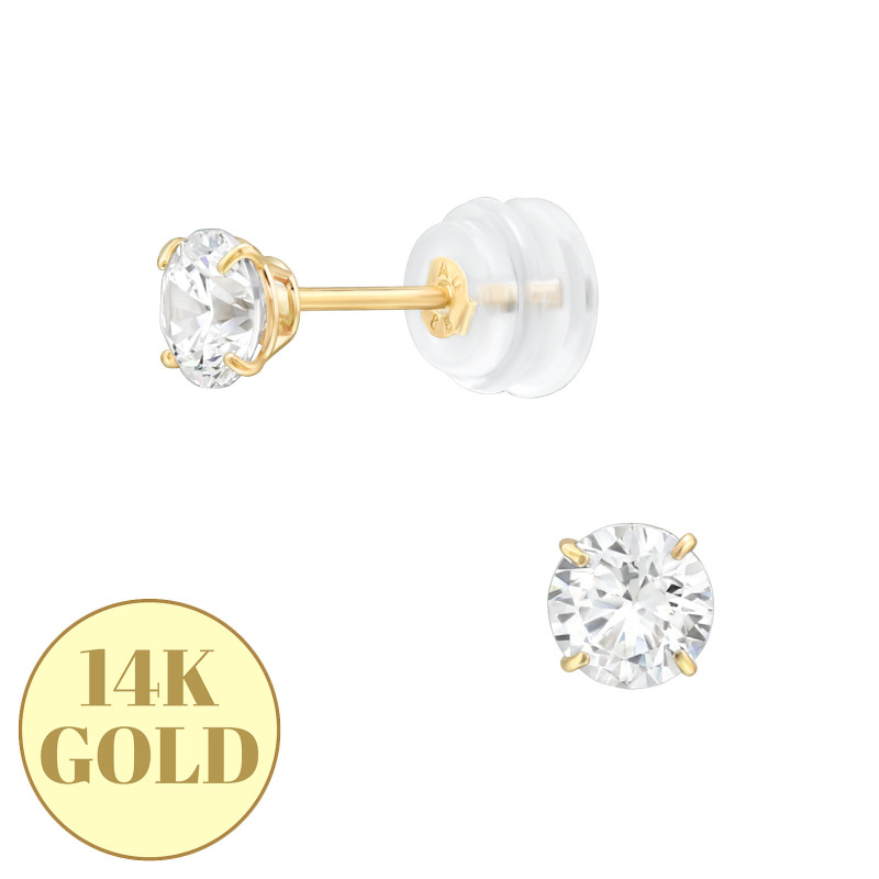 4 mm négyszögletű kővel 14K arany kislány fülbevaló