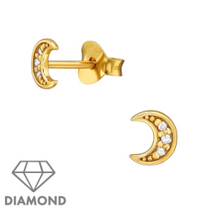 Hold gyerek gyémánt fülbevaló, 925 ezüst + 24k aranyozott