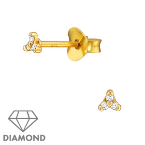 Hármas baba gyémánt kislány fülbevaló, 925 ezüst + 24k aranyozott