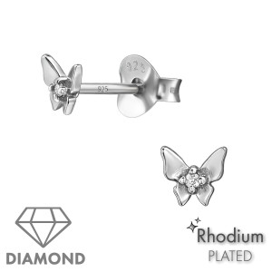 Lepkés baba gyémánt gyerek fülbevaló, 925 ezüst