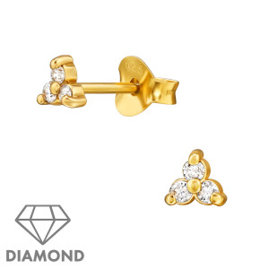 Háromszög gyerek gyémánt fülbevaló, 925 ezüst + 24k aranyozott