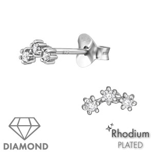 Három köves gyerek gyémánt fülbevaló, 925 ezüst