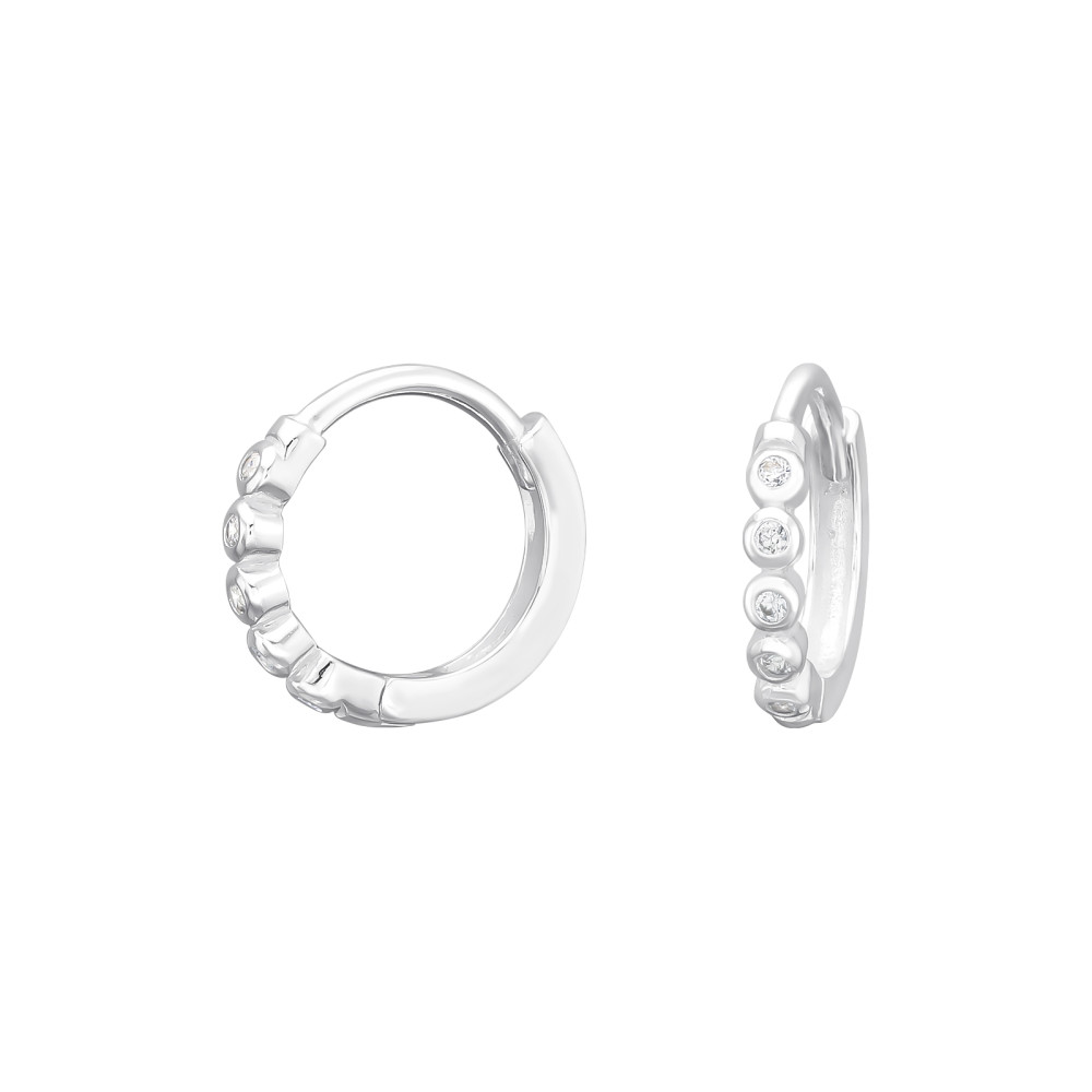 Fehér köves gyerek huggies karika fülbevaló, 2 x 12 mm, 925 ezüst