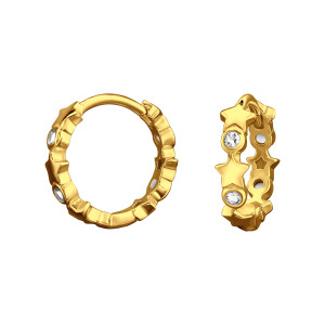 Csillagos gyerek huggies karika fülbevaló, 925 ezüst, 24k aranyozott