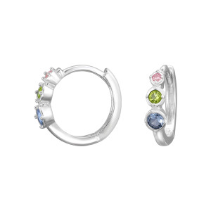 Színes köves gyerek huggies karika fülbevaló, 925 ezüst