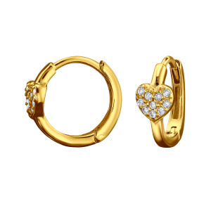 Szíves cirkónia köves huggies karika gyerekfülbevaló, aranyozott