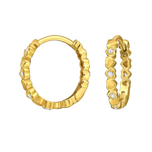 Szíves, köves huggies karika gyerekfülbevaló, aranyozott