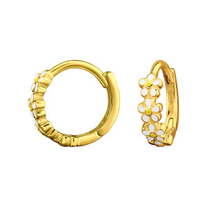 Virágos gyerek huggies karika fülbevaló, 925 ezüst, 24k aranyozott